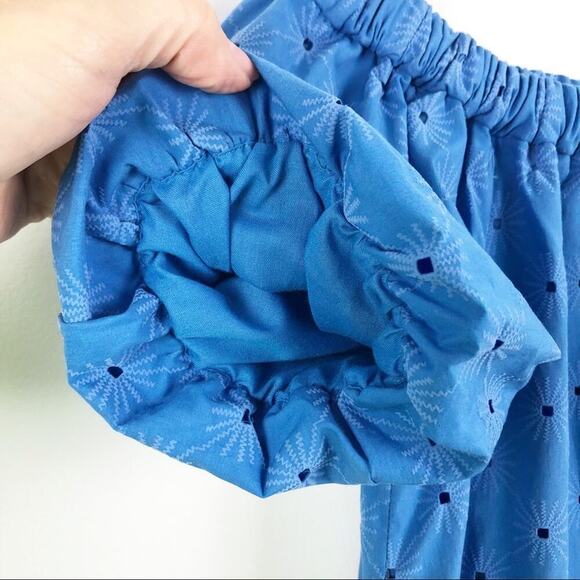 Zara Floral Openwork Textured Blue Off Shoulder Mini Sun Dress Balloon Sleeve - Picture 8 of 15